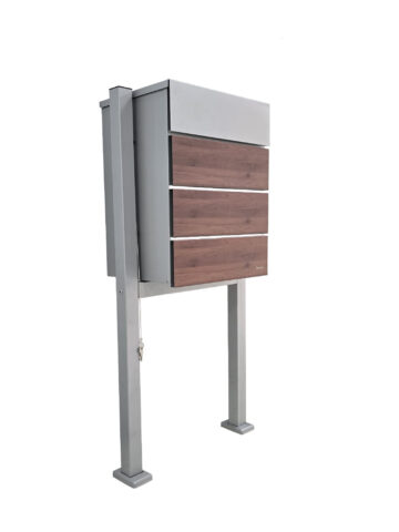 Buzón Toledo para paquetes gris satinado y madera Nogal