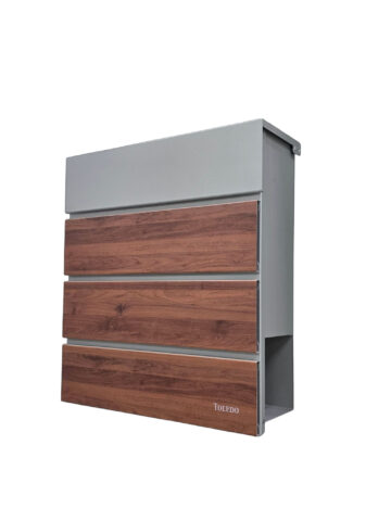 Buzón Toledo para cartas gris satinado y madera Nogal